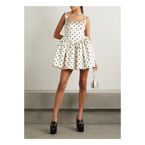 플리츠 폴카 도트 더치스 새틴 미니 드레스 크림 1647597358037068