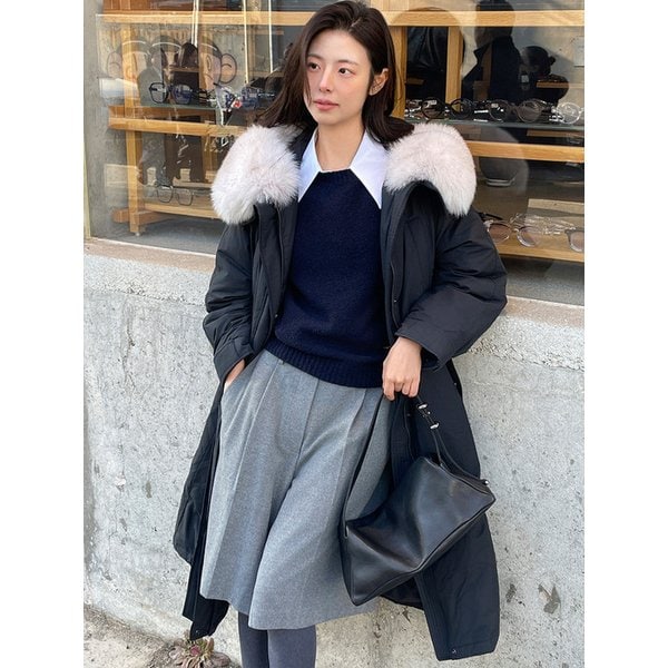 [채랑 PICK] WHITE FOX FUR DOWN LONG JUMPER [NAVY]