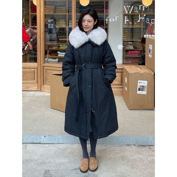 [채랑 PICK] WHITE FOX FUR DOWN LONG JUMPER [NAVY]