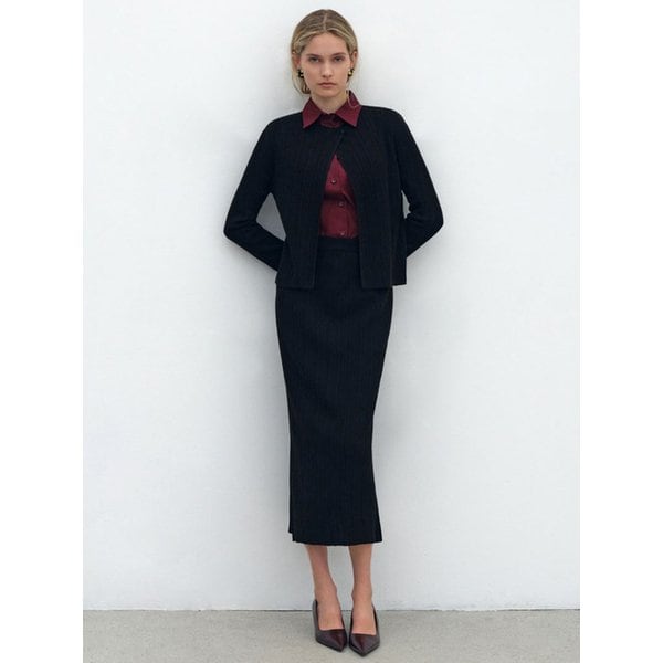 플리츠 골지 니트 스커트_블랙