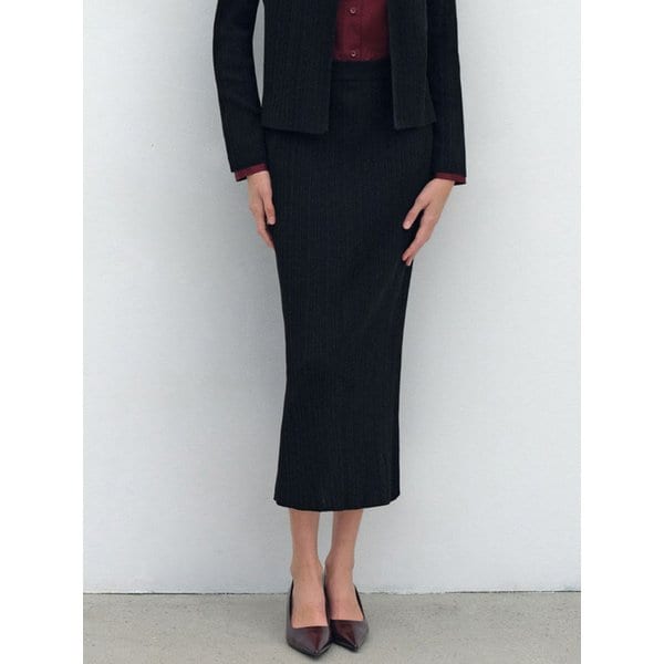 플리츠 골지 니트 스커트_블랙