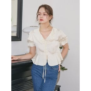 RUFFLE SATIN BLOUSE_CREAM