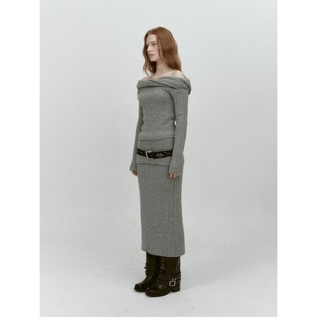 아수라 REVERSE FOLD KNIT SKIRT (GREY)