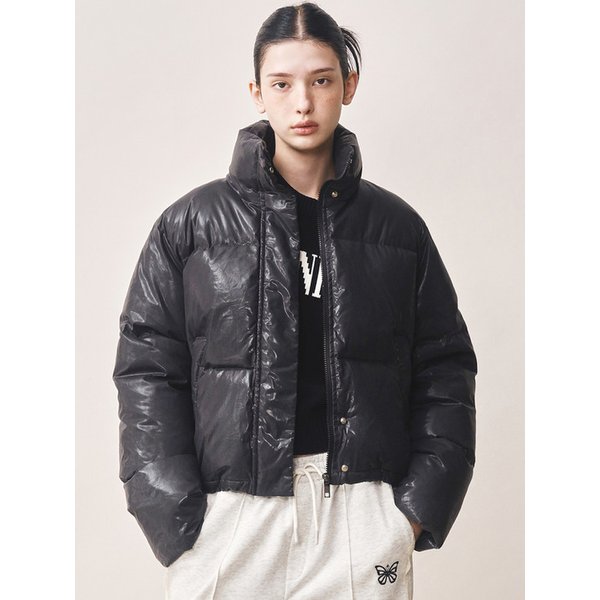 NICOLE GLOSSY SHORT PUFFER PADDING_BLACK