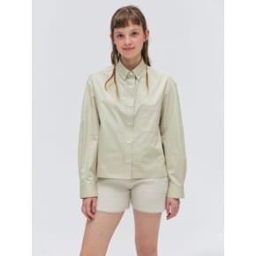 Button Down Semi Crop Shirt - Beige