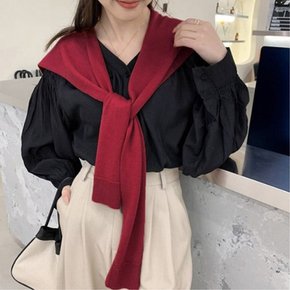 여성 스포츠 스타일 페이크 레이어드 어깨 숄 기본 가디건