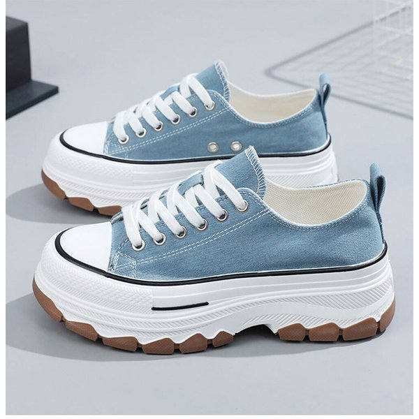 [옷자락] 여자 캔버스슈즈 통굽 스티치 로우 키작녀 운동화