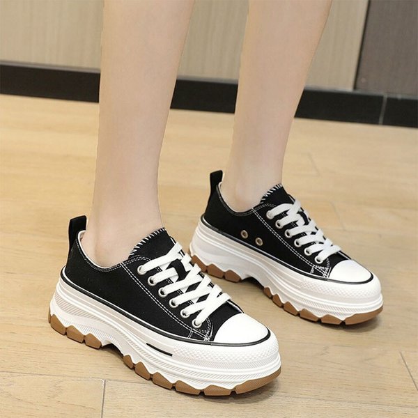 [옷자락] 여자 캔버스슈즈 통굽 스티치 로우 키작녀 운동화
