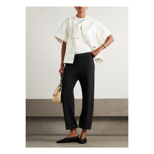 크롭 브러시드 테리 코튼 트랙 팬츠 블랙 46376663162884134