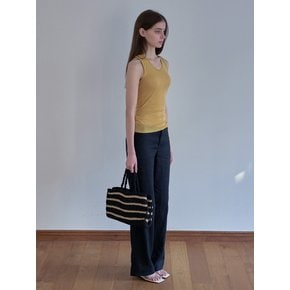 Moroccan Handmade Crochet Stripe Wide Tote Bag _ Black