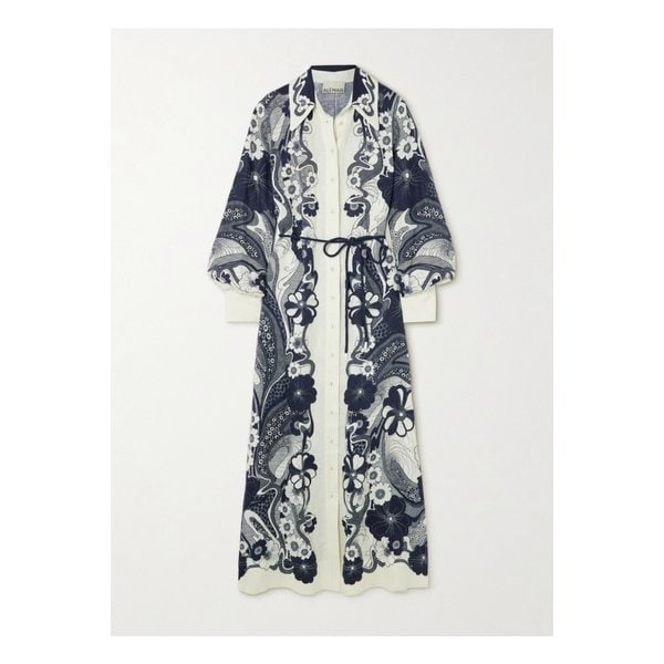 알레마이스 미키 벨트 프린트 리넨 거즈 맥시 셔츠 드레스 네이비 46376663162877487