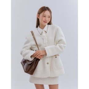 ANC COLLARLESS BELT TWEED JACKET_IVORY