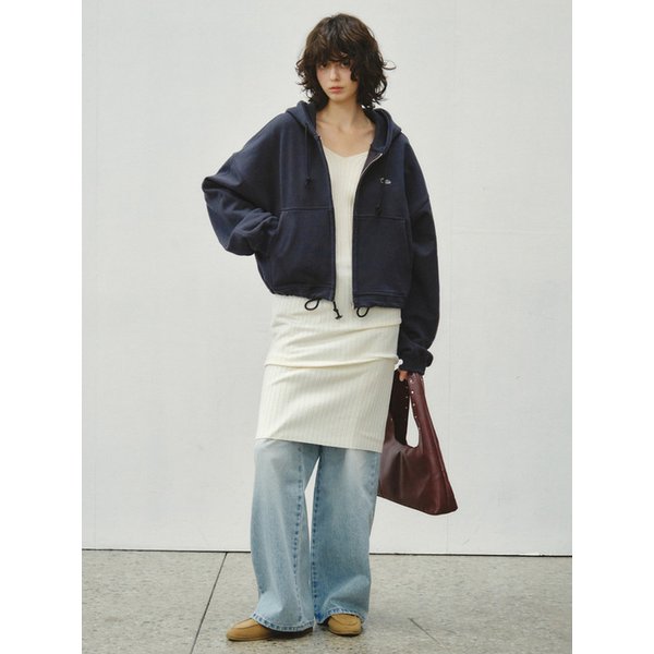 Everyday Cropped Drawstring Hoodie Zip-Up_CTO154(Charcoal)