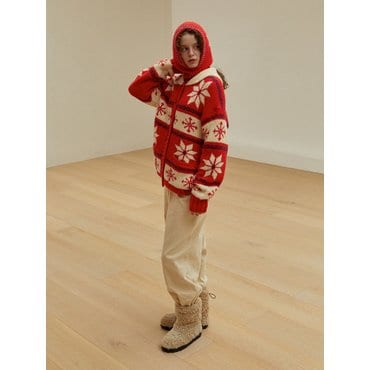 그린버터 Snowflake Alpaca Cowichan Cardigan (Red)