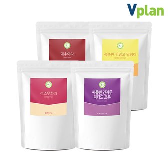 브이플랜 반건조 말린 건 무화과 1kg+푸룬 건자두 1kg+건망고 1kg+대추야자 1kg