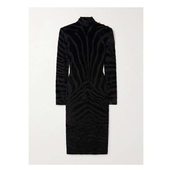 버튼 장식 데보레 벨벳 미디 드레스 블랙 46376663162910925