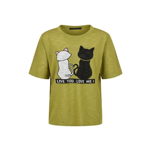 고양이 자수 라운드 반팔니트_DZ5MP090