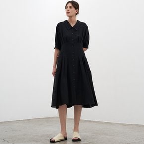 PIN-TUCK FLARE DRESS_BLACK