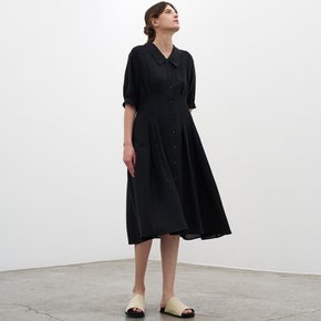 PIN-TUCK FLARE DRESS_BLACK