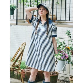 MET stripe collar summer dress navy