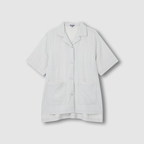 여 크링클 배색 스티치 반팔 셔츠 J1162035440BA