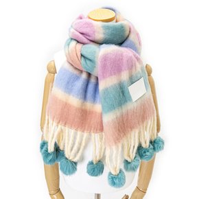 HEAVY HAIR FUR BALL MUFFLER SOFT ICE-CREAM STRIPE