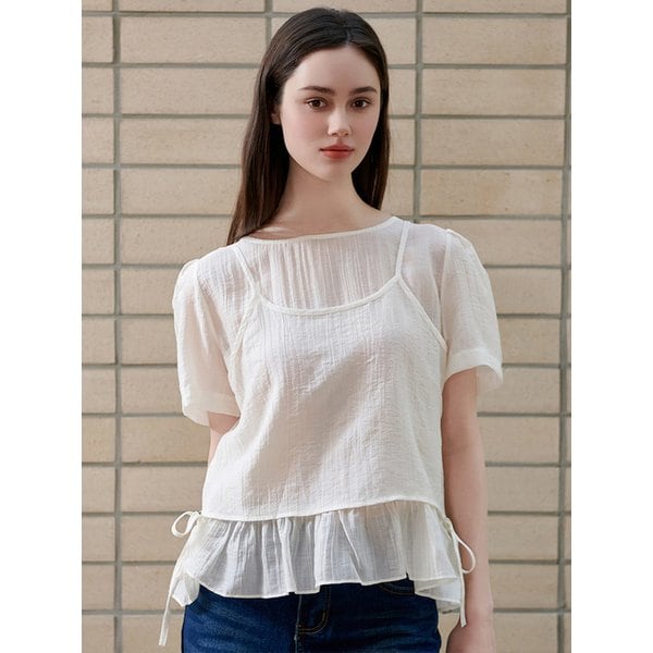 밑단 셔링 반팔 블라우스 + 뷔스티에 SET (VMBAE2459)