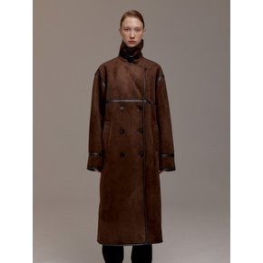 FAUX SUEDE SHEARLING COAT (DARK BROWN)