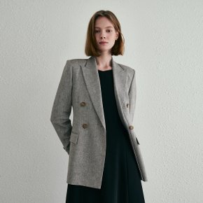 Herringbone linen single jacket - dark brown