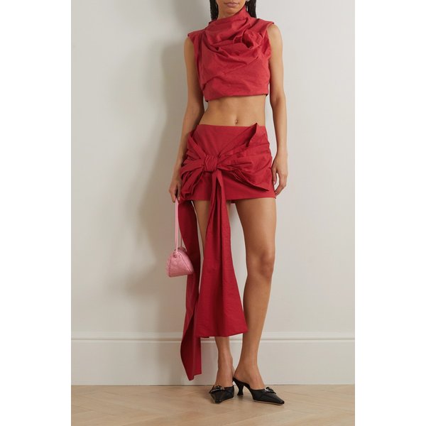 크롭 드레이프 코튼 혼방 포플린 탑 레드 1647597314127017