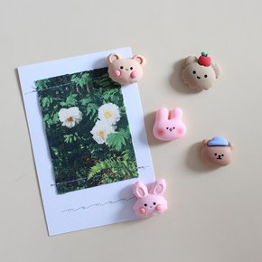 토끼와곰얼굴 5P set 냉장고자석 마그넷 작지만 강력한 귀여운 메모홀더 현관문자석