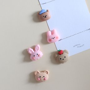 토끼와곰얼굴 5P set 냉장고자석 마그넷 작지만 강력한 귀여운 메모홀더 현관문자석