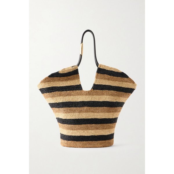 골든타임 라지 장식 가죽 트리밍 스트라이프 라피아 토트백 46376663162986137