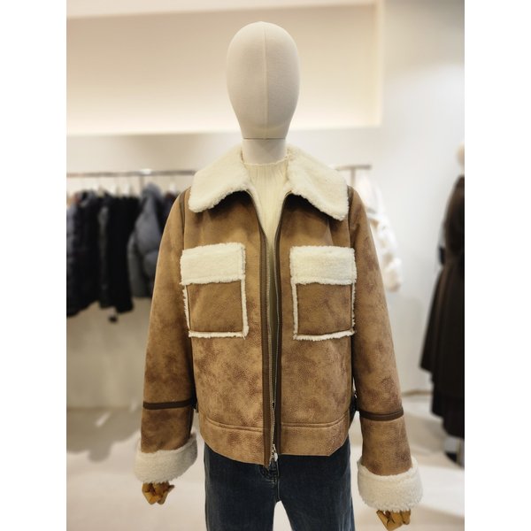 [여주점] [JJ 지고트] 여성 배색 레더 무스탕 재킷 GRBA3FS551