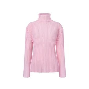 [여자] 긴소매 하이넥 플리츠 저지 티셔츠 (핑크)