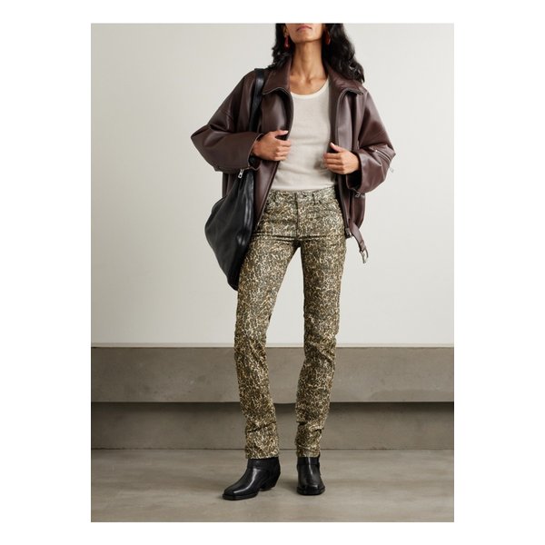 퍼니 레오파드 프린트 코튼 블렌드 코듀로이 슬림 팬츠 1647597343381810