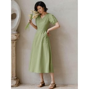 LS_V-neck puff-sleeve slim dress