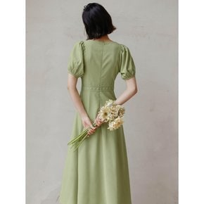 LS_V-neck puff-sleeve slim dress