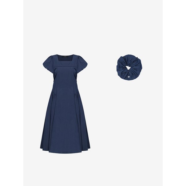 허리 셔링 스퀘어넥 원피스 + 스크런치 SET (VMOAE1551)