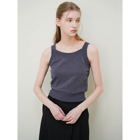 아티클레븐 SQURE NECK SLEEVELESS KNIT TOP_GREY