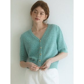 Gold button puff sleeve knit cardigan