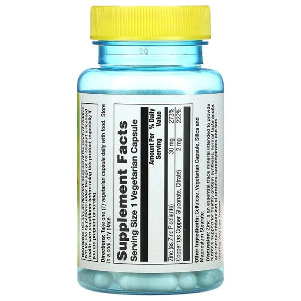 [해외직구]네이처스라이프 징크 아연 피콜리네이트 플러스 구리 30mg 50베지캡슐 Nature`s Life Zinc 30 mg 50 Vegetarian Capsules