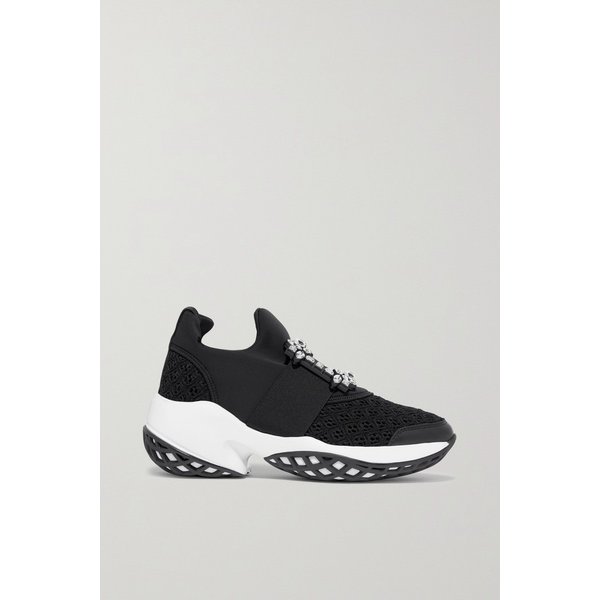 비브 런 크리스털 장식 스트레치 메시 가죽 스니커즈 블랙 8378037991351510