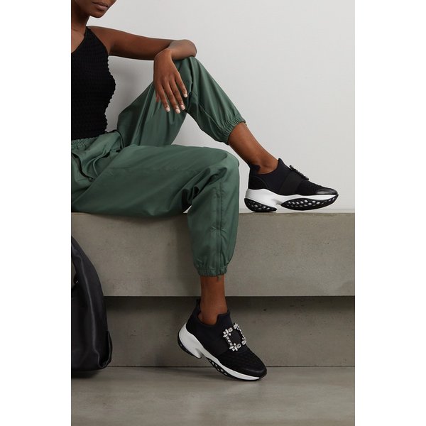 비브 런 크리스털 장식 스트레치 메시 가죽 스니커즈 블랙 8378037991351510