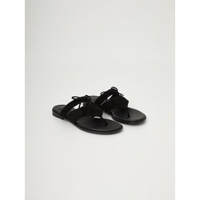 Suede Ribbon Sandal (Black)