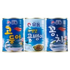  유동 3종 통조림 꽁치 고등어 골뱅이 400g 6개 12개