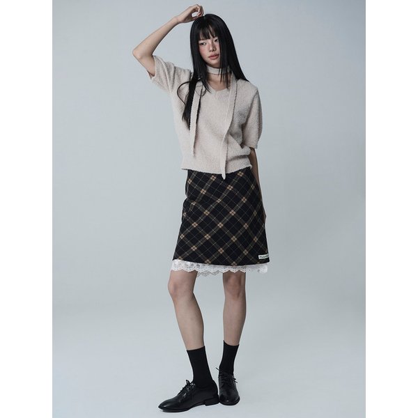 CHECKMATE LACE SKIRT_DARK BROWN
