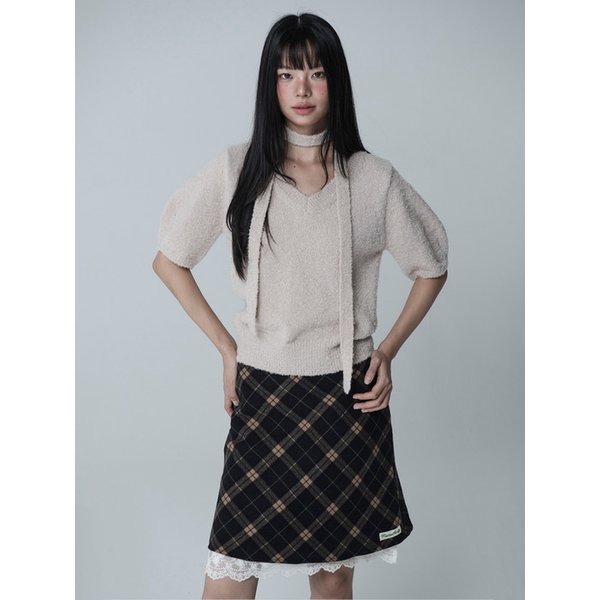 CHECKMATE LACE SKIRT_DARK BROWN