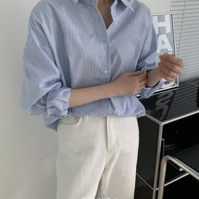 보니제이 / 보이핏 스트라이프 롱 데일리 셔츠 간절기 오피스 직