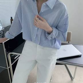 보니제이 / 보이핏 스트라이프 롱 데일리 셔츠 간절기 오피스 직